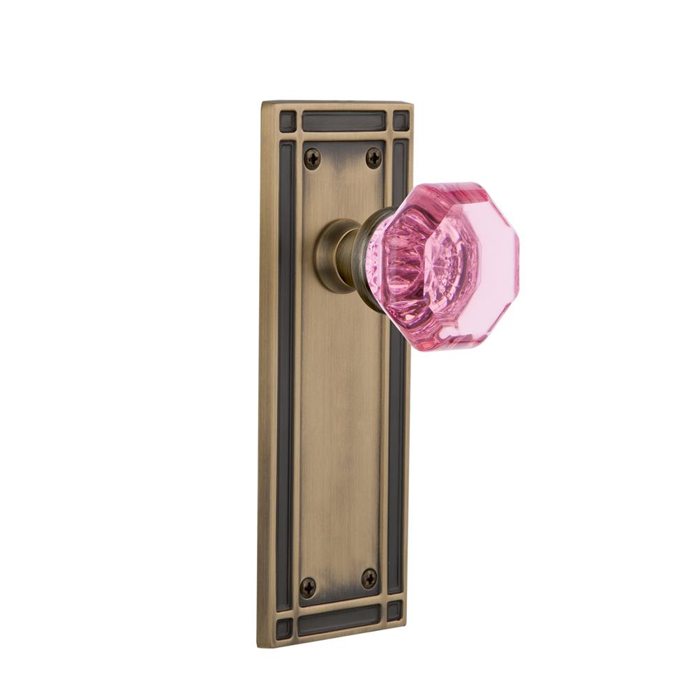 Nostalgic Warehouse MISWAP Colored Crystal Mission Plate Passage Waldorf Pink Door Knob in Antique Brass